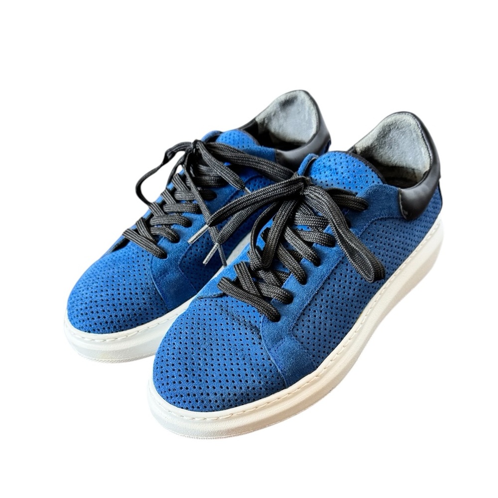 Blue Suede Perforated Sneakers by Makris for The Shoe Box - Size 7